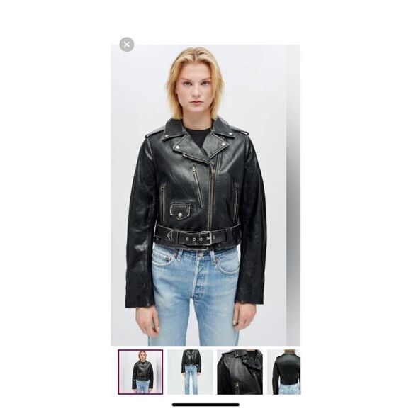 NWOT Made in ITALY RE/Done Black Leather 80s Moto Jacket Lined 4 Ext Pockets S - Picture 1 of 16